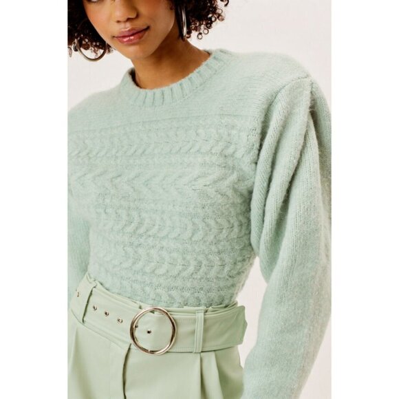 💕FOR LOVE & LEMONS💕 Dominique Shoulder Pad Sweater ~ Green Small S NWT - Picture 6 of 16